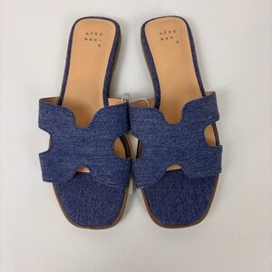 A New Day Nina Denim Sandals Slides Flats Casual Stylish Slip-Ons Blue 6.5 New